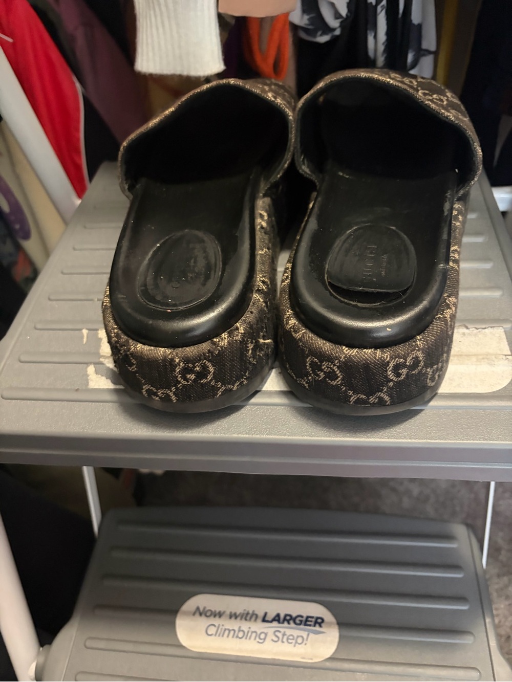 Gucci GG Canvas Slide Sandals in Black and White - Picture 3 of 4